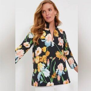 NWT Tuckernuck Moonlit Iris Margot Top Women's M Black Floral 3/4 Sleeve Blouse